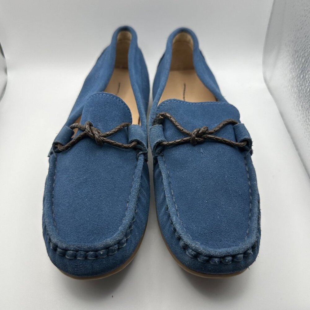 Lands’ End women’s sz 8.5M teal blue faux suede leather driving moccasin loafer